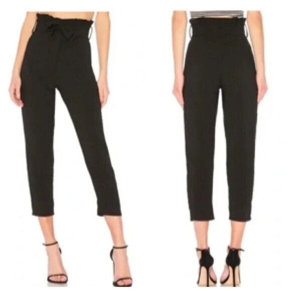 Lovers + Friends Irving Pants Black Paperbag Waist Crop Women's Size Medium New - Picture 1 of 12